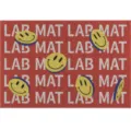 Felpudo rojo con divertido patrón de cara sonriente y letras blancas, alfombrilla antideslizante. - Sonrisa 3D