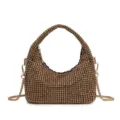 Sparkling rhinestone shoulder bag for women, luxury crystal evening underarm handbag with chain. - Gold