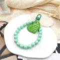Candy color beaded bracelet keychain with heart pendant for women phone case accessory - Mint Green