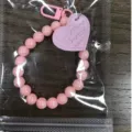 Pink Beaded Wristlet Keychain Candy Color Heart Pendant Phone Charm Strap Accessory - Snow Bud Pink