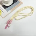 Cordino per cellulare a tracolla intrecciato tinta unita con dettagli rosa e anelli lunghi. - Linguetta Rosa / Beige