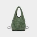 Sac hobo vert en strass sac à main seau en cristal étincelant avec bandoulière chaîne métal - Vert