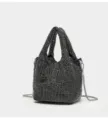 Sac seau strass scintillant pour femme avec chaîne en métal luxueux sac à main de soirée. - Noir