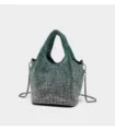 Vue détaillée du magnifique sac seau étincelant en strass avec des cristaux dégradés. - Vert Dégradé
