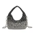 Sparkling rhinestone hobo shoulder bag for women, elegant evening party crossbody handbag. - Rainbow Black