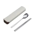 Tragbares Besteckset aus Edelstahl mit Box, ideal für Reisen, Schule und Outdoor-Aktivitäten. - 316 Originalfarbe 2-Teilig / Cremeweiß
