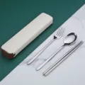Tragbares Edelstahl Besteckset mit praktischer Aufbewahrungsbox für Reisen und Outdoor Alltag. - 316 Originalfarbe 3-Teilig / Cremeweiß