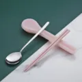 Ensemble de cuillère et baguettes en acier inoxydable avec étui rose pour bureau et voyage. - Acier inoxydable 304 / Set cuillère et baguettes avec boîte rose