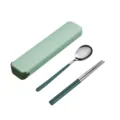 Tragbares Edelstahl Besteckset mit Stäbchen Löffel und grüner Box für unterwegs. - 304 Lackiert 2-Teilig / Grün