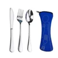 Set de couverts de voyage en acier inoxydable avec pochette, couteau fourchette cuillère camping. - Ensemble Couteau Fourchette Cuillère / Bleu