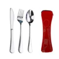 Set de couverts de voyage en acier inoxydable avec pochette rouge, idéal pour le camping. - Ensemble Couteau Fourchette Cuillère / Rouge