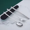 Tragbares 3-teiliges Besteckset aus Edelstahl mit Aufbewahrungsbox, Löffel, Gabel, Stäbchen. - Set aus Essstäbchen & Löffel (Edelstahl 316) / Blau Schwarz