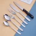 Set de couverts en acier inoxydable poignée noire, couteau fourchette cuillère cuisine. - Ensemble de 24 / Argent