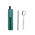 Tragbares 304 Edelstahl Besteckset mit Stäbchen und Löffel für Outdoor Camping - Löffel + Stäbchen + Grüner Kasten / Silber