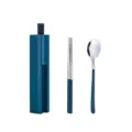 Tragbares 304 Edelstahl Besteckset blaue Stäbchen Löffel mit Aufbewahrungsbox für Reisen - Löffel + Stäbchen + Blauer Kasten / Blau Lackiert