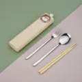 Tragbares Besteckset aus Edelstahl mit niedlicher Cartoon-Box, ideal für Studenten. - Khaki Hund / Legierung Stäbchen + Löffel + Gabel
