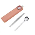 Tragbares Besteckset Edelstahl Löffel Stäbchen mit süßem rosa Kaninchen Aufbewahrungsbox - Rosa Hase / Edelstahl Stäbchen + Löffel
