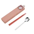 Tragbares rosa Besteck-Set für Studenten mit Box und süßem Hasen-Design aus Edelstahl - Rosa Hase / Legierung Stäbchen + Löffel