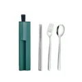 Tragbares 304 Edelstahl Besteck Set gruene Aufbewahrungsbox Loeffel Gabel - Löffel + Gabel + Stäbchen + Grüner Kasten / Silber