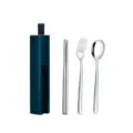 Tragbares 304 Edelstahl Besteckset mit Stäbchen, Gabel, Löffel und Aufbewahrungsbox. - Löffel + Gabel + Stäbchen + Dunkelgrüner Kasten / Silber