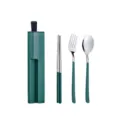 Tragbares 304 Edelstahl Besteck Set mit gruener Aufbewahrungsbox Gabel Loeffel Staebchen - Löffel + Gabel + Stäbchen + Grüner Kasten / Grün Lackiert