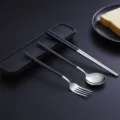 Ensemble de vaisselle portable en acier inoxydable 304 avec fourchette, cuillère et boîte. - Ensemble trois pièces / Noir