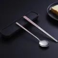 Set de couverts portable en acier inoxydable 304 rose et argent avec cuillère et baguettes - Ensemble deux pièces / Rose