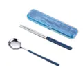 Set de couverts portable en acier inoxydable avec étui bleu cuillère et baguettes. - Ensemble 3 Pièces Bleu
