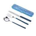 Ensemble de couverts portables en acier inoxydable avec cuillère, fourchette et boîte. - Ensemble 4 pièces bleu