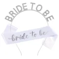 Set cerchietto con strass da sposa e fascia in raso bianco per festa addio al nubilato. - Set Sposa / Argento (BRIDE TO BE)