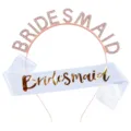 Brautjungfer Strass Haarreif und Schärpe Set für Junggesellinnenabschied Hochzeit - Brautjungfer-Set in Roségold