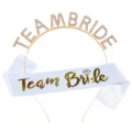 Team Bride Strass Diadem und Weisses Satin Schärfe Set für Junggesellinnenabschied Deko - Team-Bride Gold-Set
