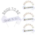 Junggesellinnenabschied Strass Haarreif und Brautjungfern Schärpe Set für Hochzeit. - Bride-to-be-Set aus Weißgold, 4-teilig: Modell 3