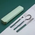 Set di posate portatili in acciaio inossidabile con custodia per viaggi e attività all'aperto. - Verniciato 304 Set di 3 / Verde
