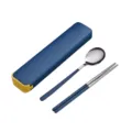 Set di posate portatile in acciaio inossidabile con scatola blu, cucchiaio e bacchette per uso. - Verniciato 304 Set di 2 / Blu