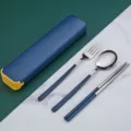 Set di posate portatili in acciaio inossidabile con custodia per viaggi, forchetta e cucchiaio. - Verniciato 304 Set di 3 / Blu