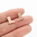 Stainless steel cowboy boot stud earrings detailed close up view miniature design style - 646 Rose Gold (Cowboy Boot)