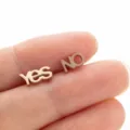 Stainless Steel Yes No Letter Stud Earrings Minimalist Fashion Jewelry Variant Design - 647 Rose Gold (YES/NO)