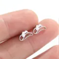 Stainless steel mini cowboy hat stud earrings, minimalist silver tone fashion jewelry. - 649 Steel Color (Western Cowboy Hat)
