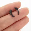Black stainless steel leaf ear crawler earrings, minimalist design for daily wear. - 650 Black (Plant Leaf)