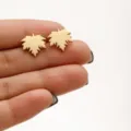 Gold stainless steel maple leaf stud earrings, minimalist mini plant jewelry for daily wear. - 651 Gold (Maple Leaf)