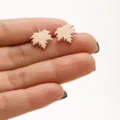 Stainless steel rose gold maple leaf stud earrings minimalist cute botanical jewelry for women - 651 Rose Gold (Maple Leaf)