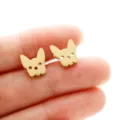 Lindos pendientes de tuerca de animal bulldog francés de acero inoxidable para mujeres. - Estilo Cerdo de la Suerte (375) / Dorado