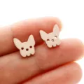 Pendientes de botón de acero inoxidable de animales bonitos moda minimalista accesorios - Estilo Bulldog Francés (375) / Rosa oro