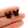 Bonitos pendientes de tuerca de bulldog francés negro, joyería de acero inoxidable. - Estilo Perro (375) / Negro