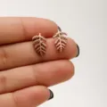 Rose gold stainless steel leaf stud earrings, chic minimalist mini botanical earrings. - 652 Rose Gold (Plant Leaf)
