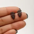 Black stainless steel fern leaf stud earrings, minimalist mini botanical jewelry for women. - 652 Black (Plant Leaf)