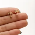 Stainless steel gold tree of life stud earrings, minimalist mini plant design for daily wear. - 653 Gold (Tree of Life)