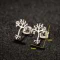 Stainless steel tree of life stud earrings minimalist botanical fashion jewelry for women daily - 653 Steel Color (Tree of Life) / 8mm×11mm