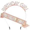 Birthday girl tiara and sash set rose gold rhinestone crown party celebration accessories - Rose Gold Holographic Set / Rose Gold
